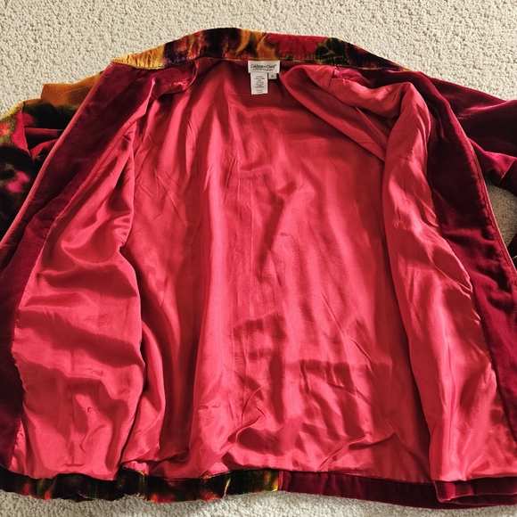 Vintage Velvet Floral Jacket Full Zip Patchwork Colorblock Womens 1X Red Green - Picture 5 of 7